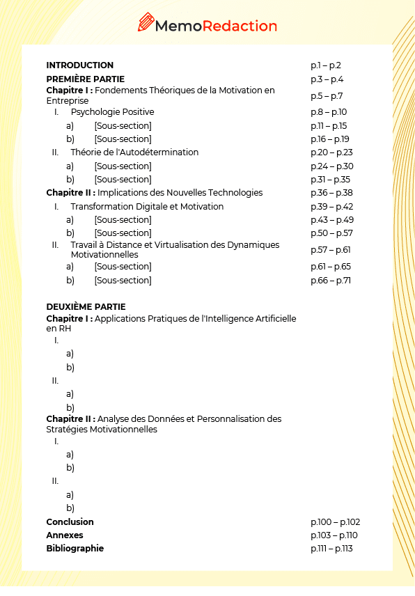 Exemple d'un sommaire mémoire - Memoredaction