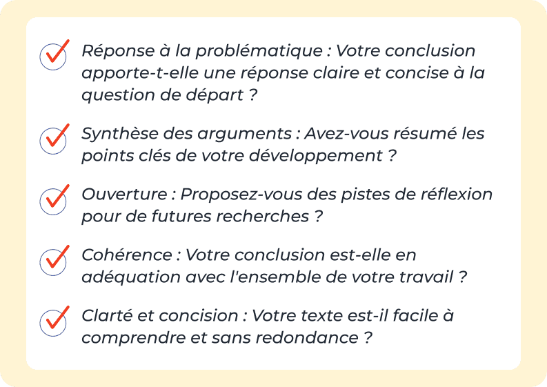 Check-list pour vérifier la conclusion