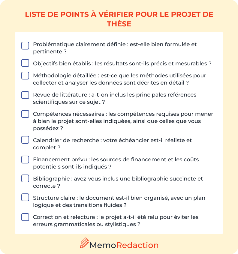 Liste de points à vérifier pour le projet de thèse