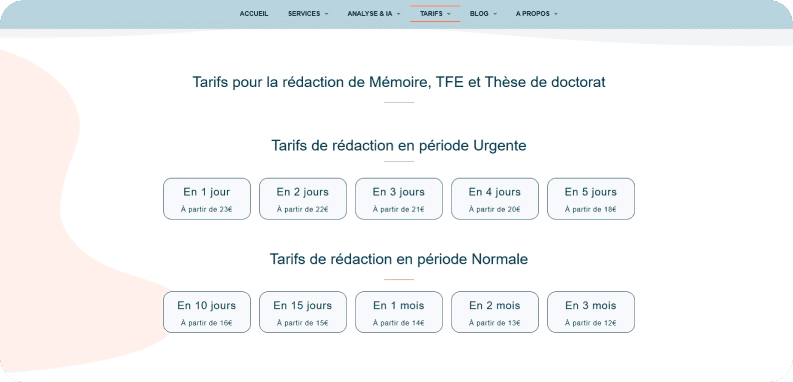 Tarifs memoireussite